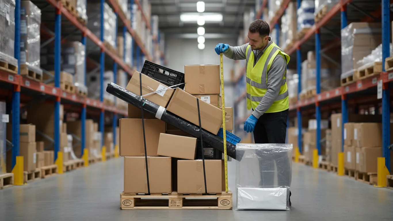 Przygotowanie towaru na palecie do zabezpieczenia za pomocą kaptura foliowego