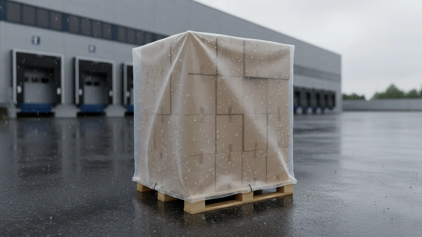 Towar na palecie zabezpieczony kapturem foliowym